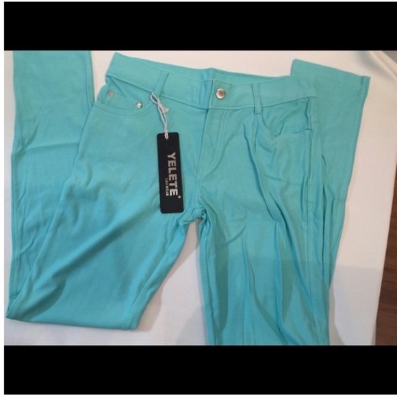 Turquoise Mint Green Stretch Jeggings Leggings NWT - Picture 2 of 5
